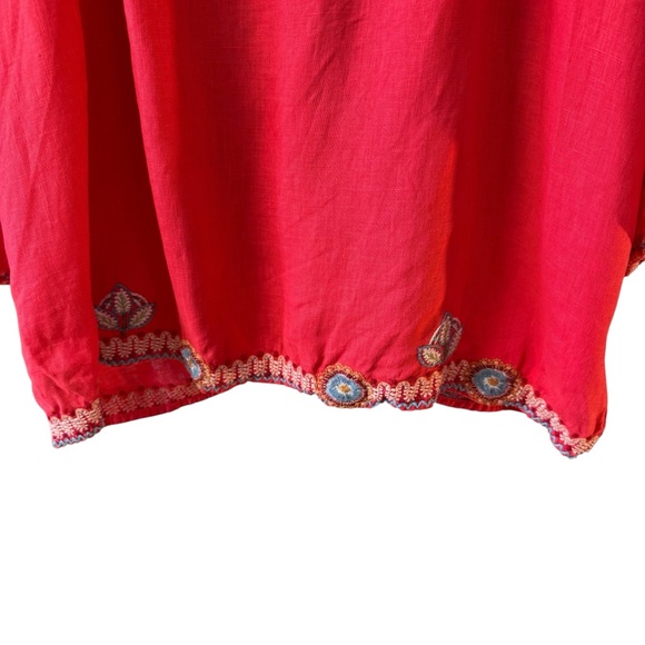 Johnny Was Masie Peasant Tie Blouse Plus Size XXL Red Floral Embroidered Boho - Picture 11 of 13